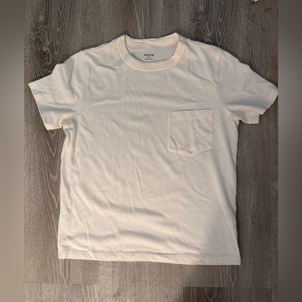 Madewell Garment-Dyed Ribbed Crewneck Pocket Tee - Vintage Ivory